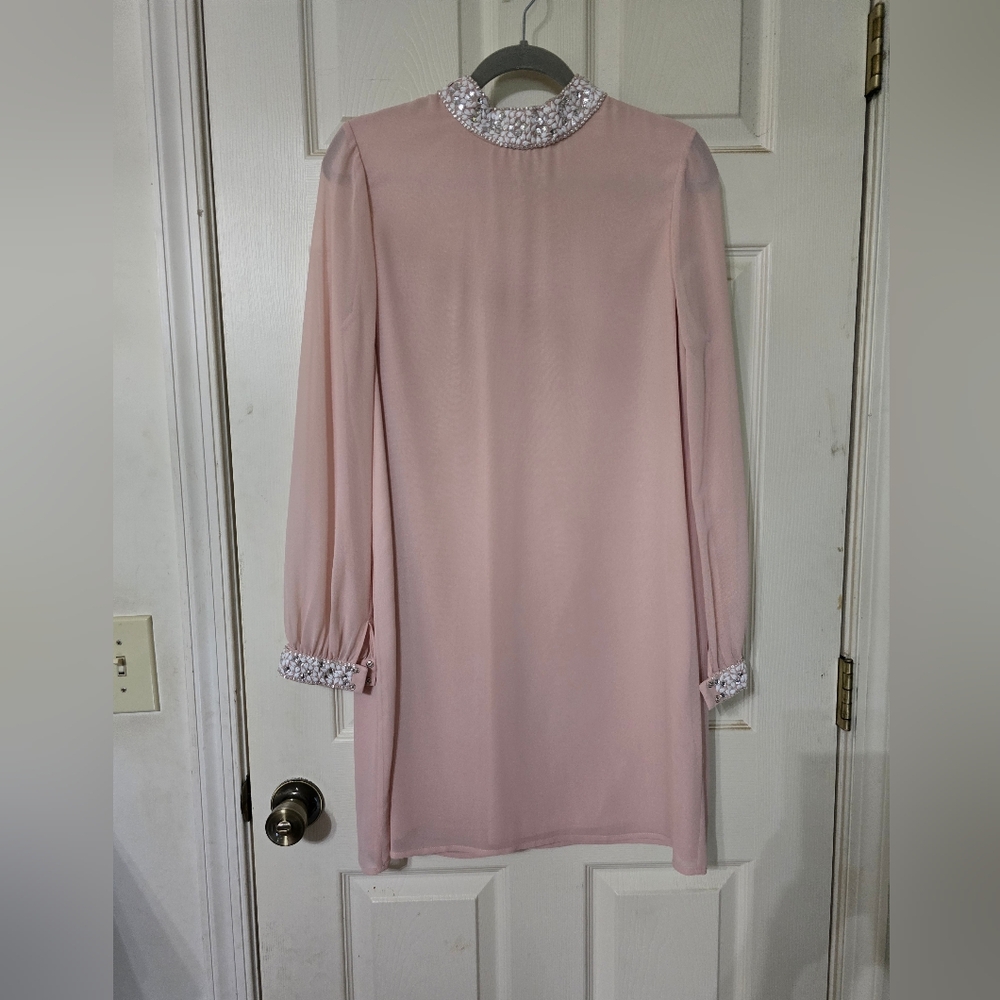 Elegant Pink Dress with Embellished Collar